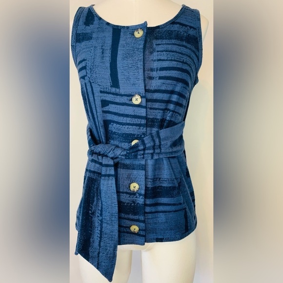 Lucky Brand Button Front Blue Belted Sleeveless Boho Hippie Blouse NWT SZ XS! - Picture 1 of 9